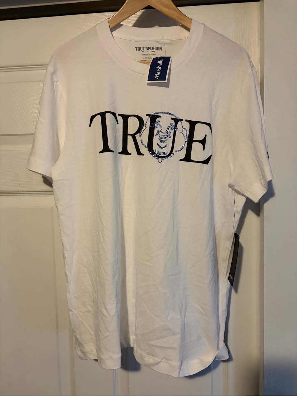 True Religion White Short-Sleeve Logo Tee with Navy Accent